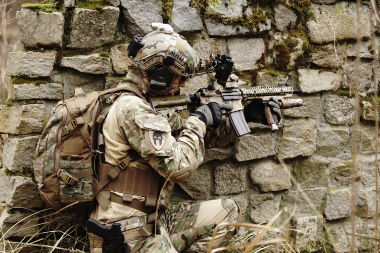 Military Pouches Soldier in camouflage field gear